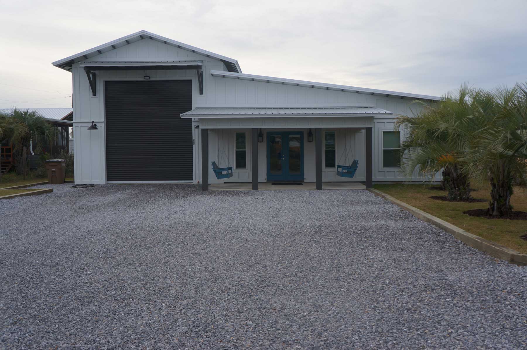 Front view of boat garage.