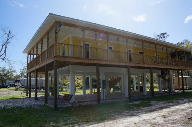 Exterior view new construction beach home -- custom built home by Gulf Building Company of Port St Joe, Florida.