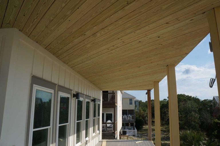 Columns holding up covered deck.