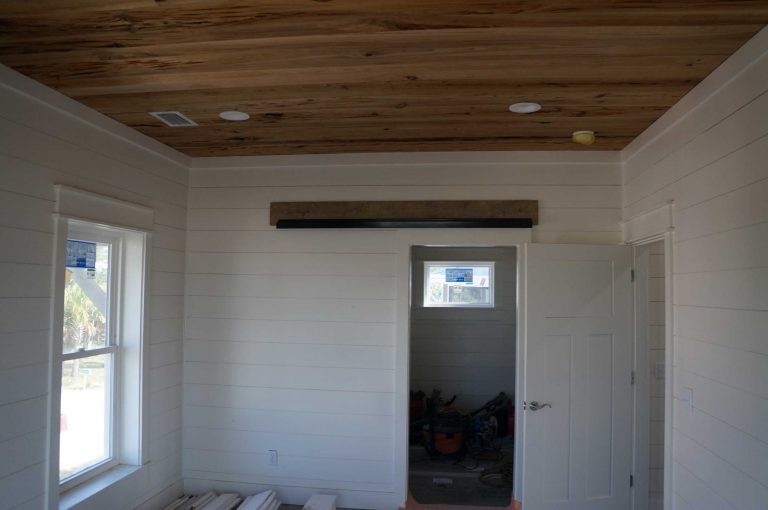 Decorative wood ceiling in this new beach home.