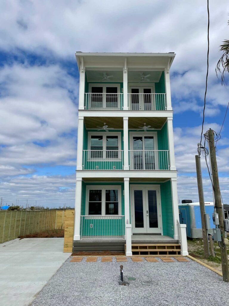 Front view of hurricane rebuild home in Mexico Beach
