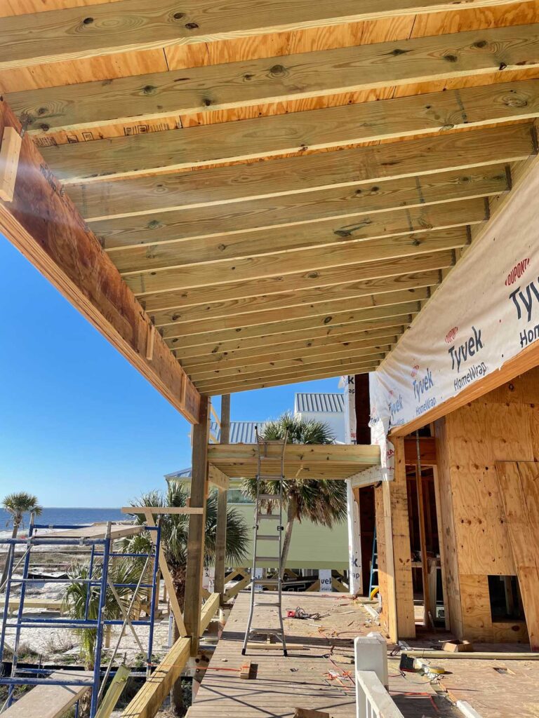 Exterior of home being rebuilt after hurricane Michael.