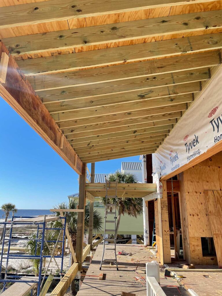 Exterior of home being rebuilt after hurricane Michael.