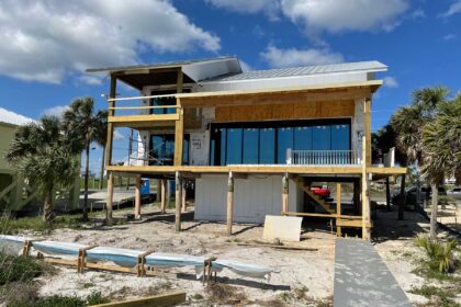 Exterior of home being rebuilt hurricane damage.