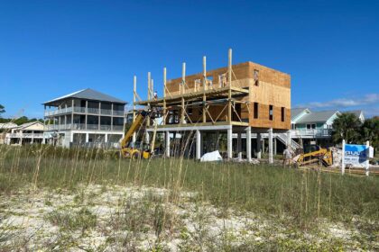Exterior view of framing for new custom built home in Port St Joe, Florida.